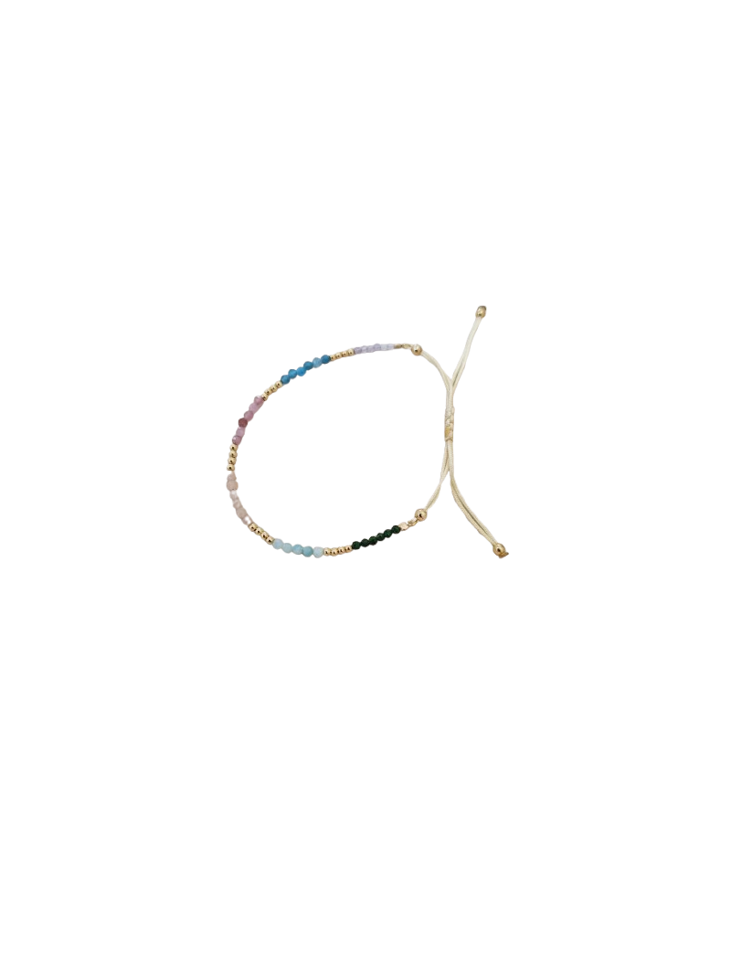 Pulseira Prata, Missangas e Fio C.