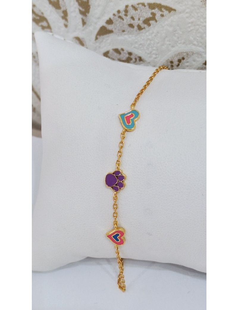 Pulseira Prata Corações e Pata