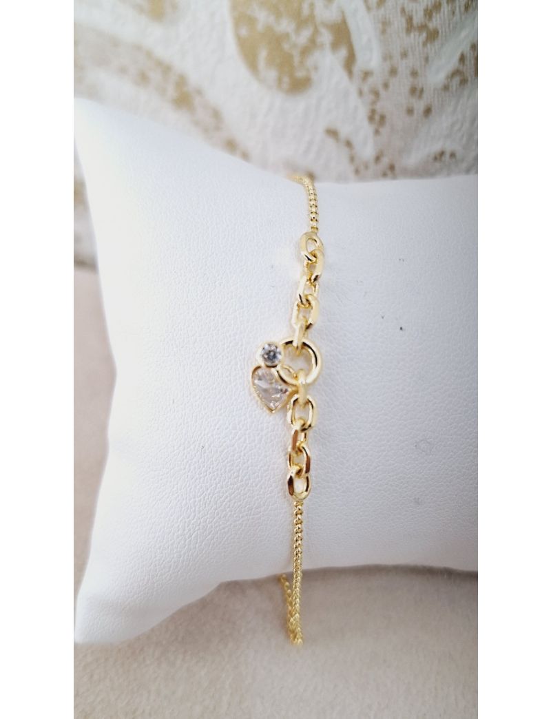 Pulseira Prata Dourada Coração pedra