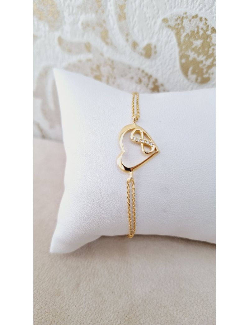 Pulseira Prata Dourada coração e infinito