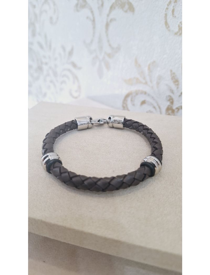 Pulseira Aço e Pele Castanha Lotus