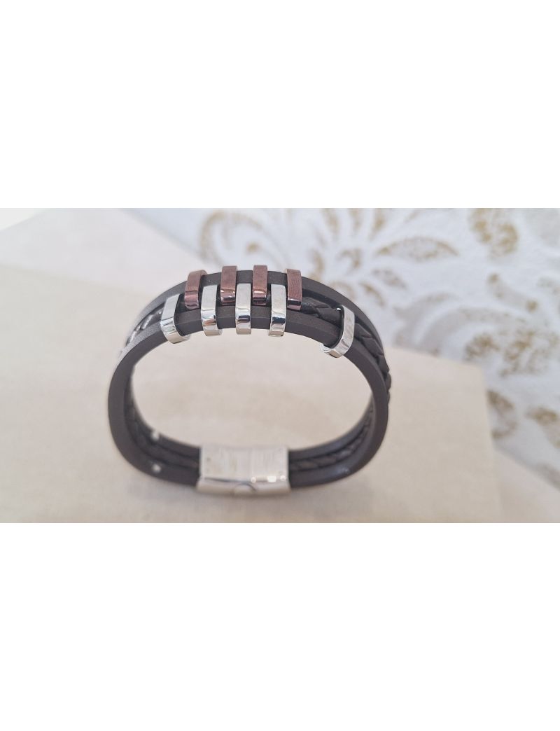 Pulseira Aço e Pele Castanha 1 Lotus 