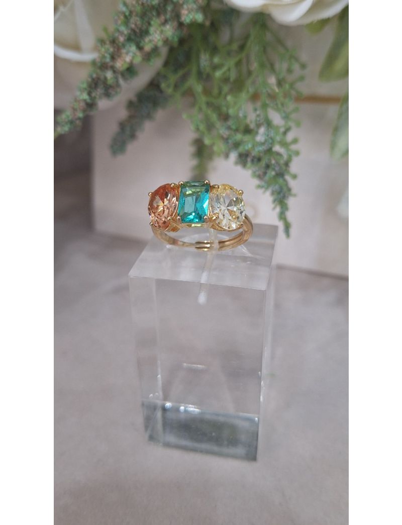 Anel Prata Pedras Coloridas