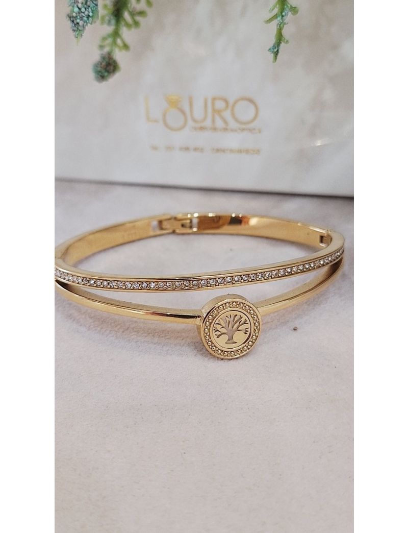 Pulseira Aço Lotus D. c/ Pedras e Arvore da vida