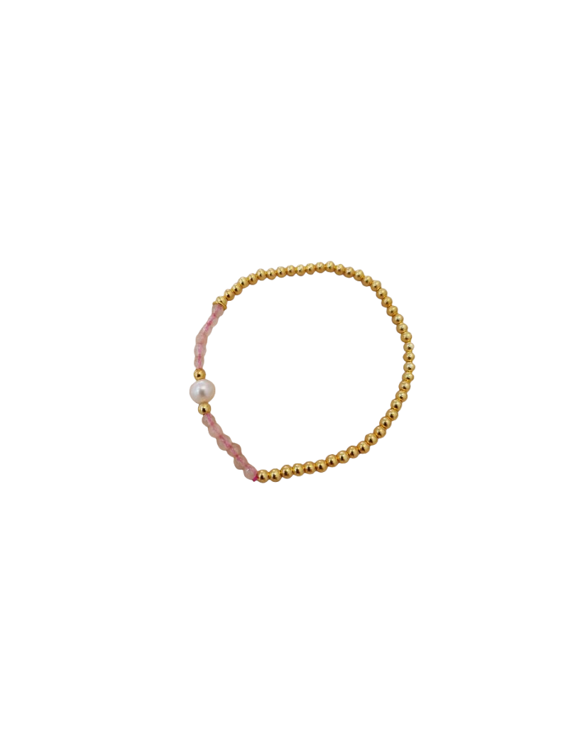 Pulseira Prata, Pérola e Missangas Rosa