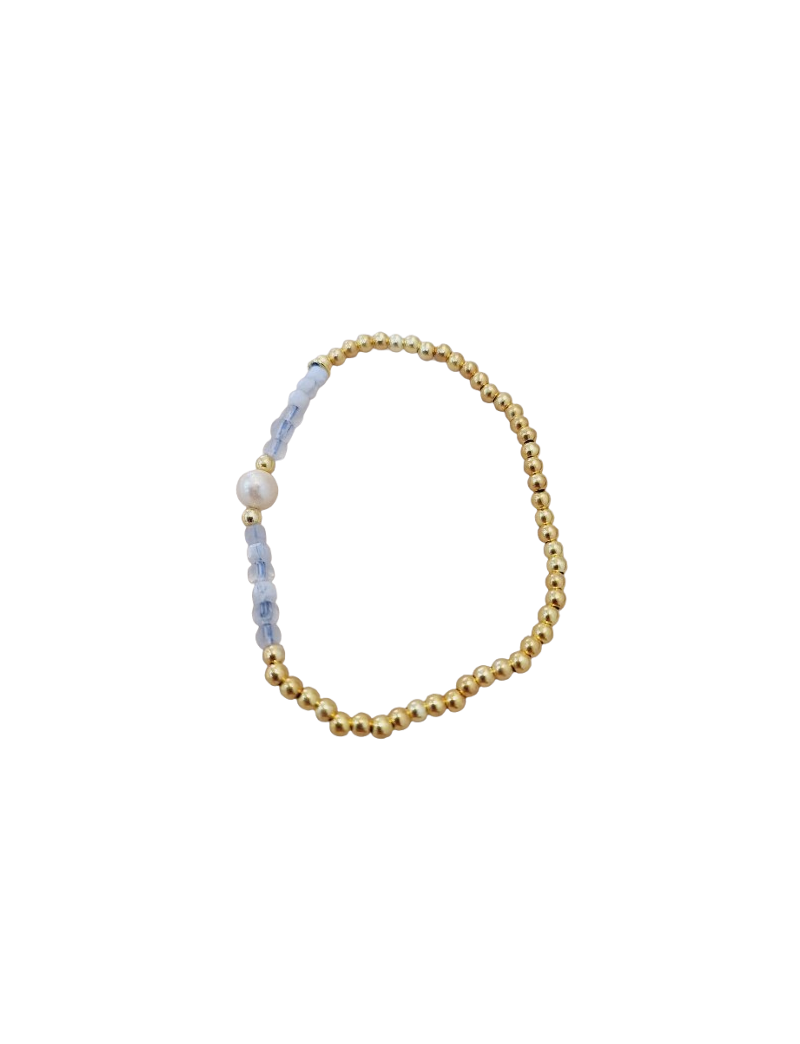 Pulseira Prata, Pérola e Missangas azul