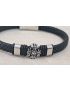 Pulseira Aço e Pele Preta  3