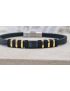 Pulseira Aço e Pele preto e dourado