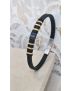 Pulseira Aço e Pele preto e dourado