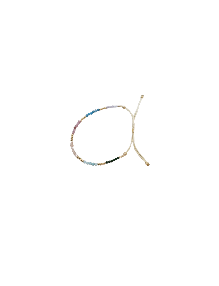 Pulseira Prata, Missangas e Fio C.