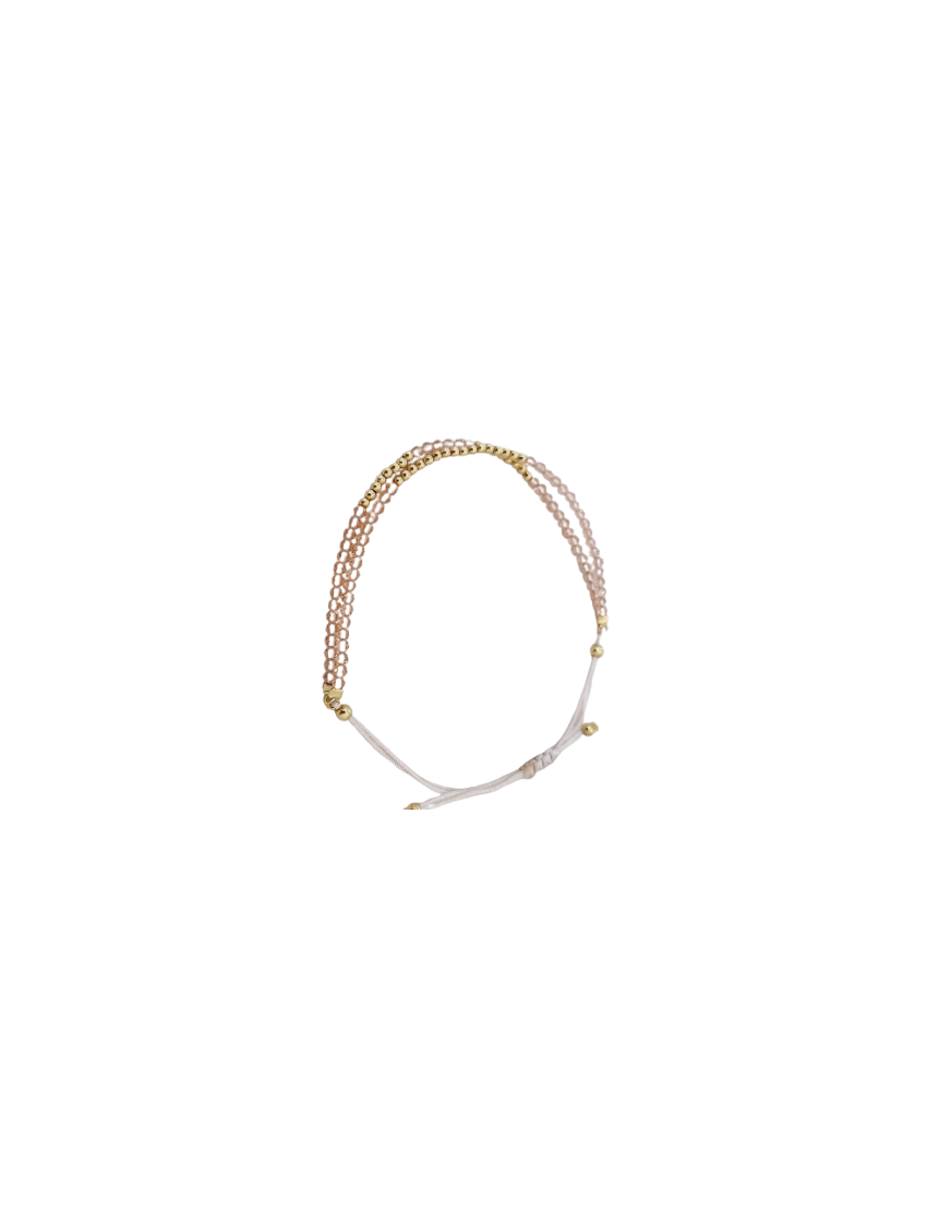 Pulseira Prata, Missangas e Fio Bege