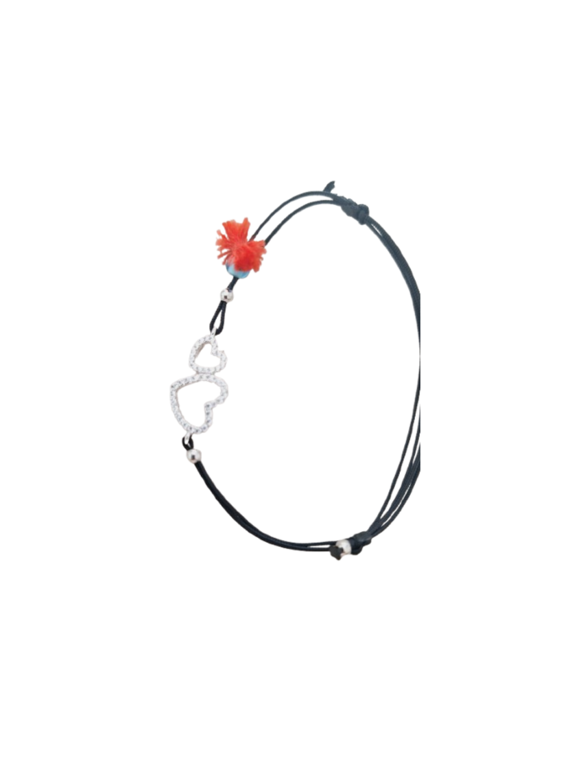 Pulseira Prata e fio corações