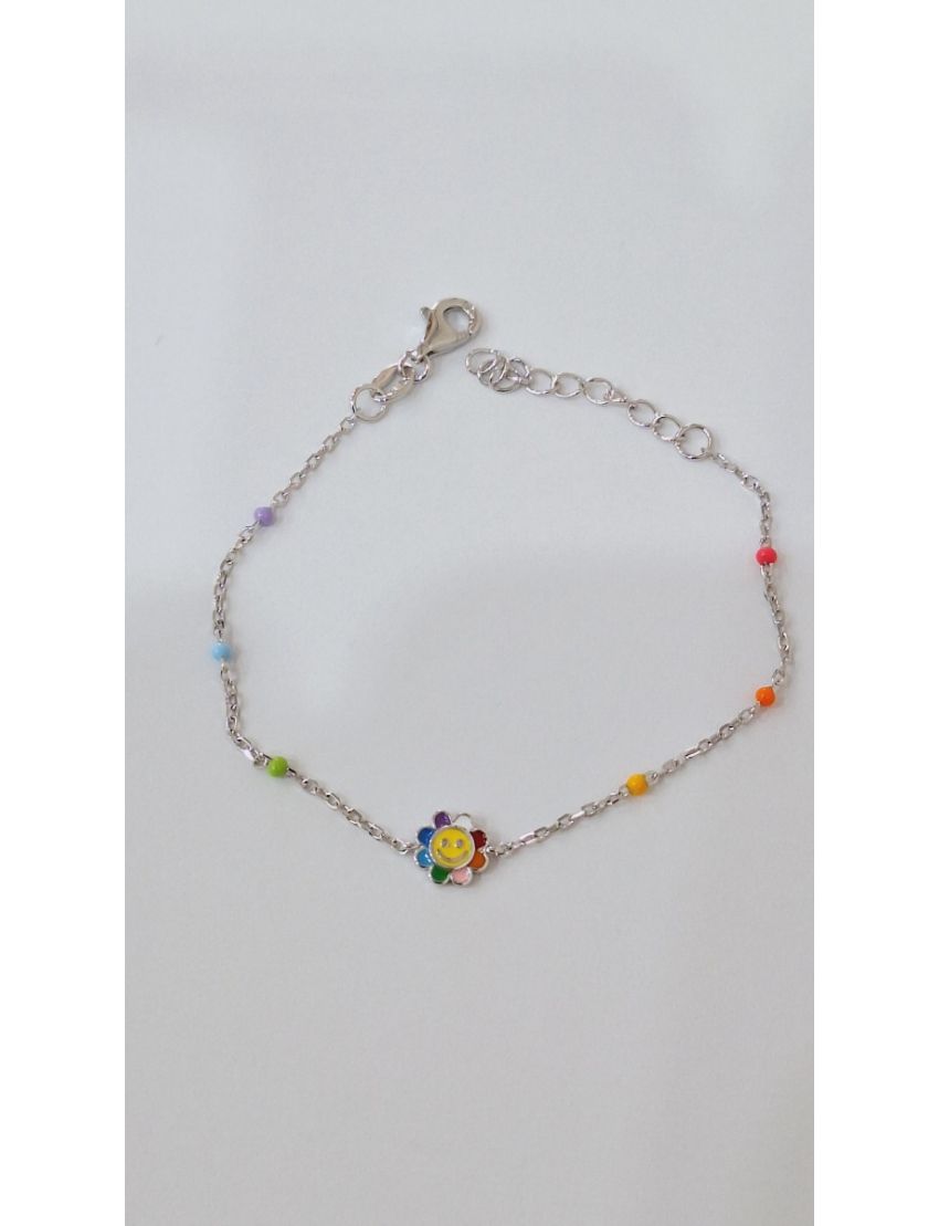 Pulseira prata Flor colorida