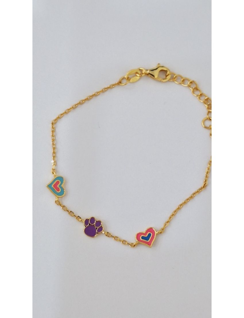 Pulseira Prata Corações e Pata