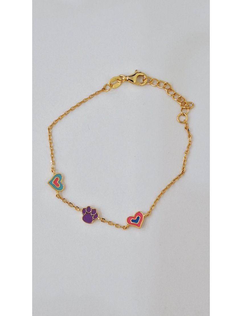 Pulseira Prata Corações e Pata