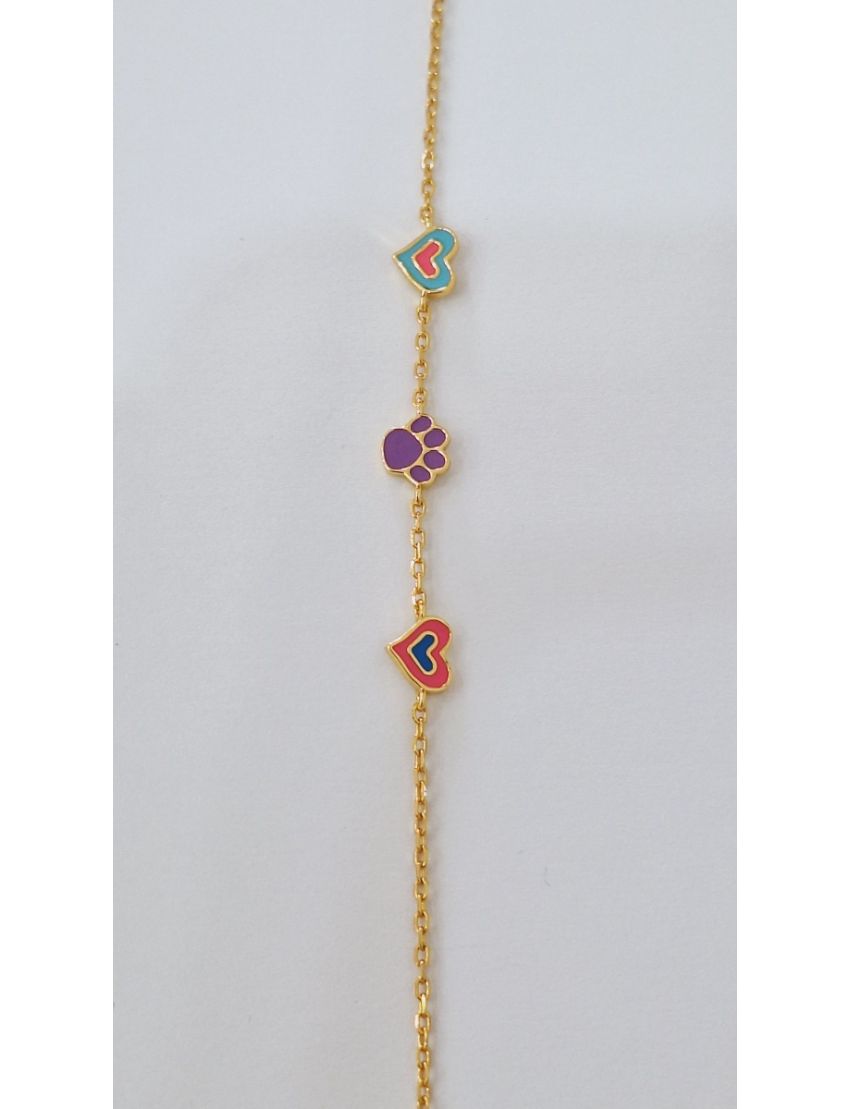 Pulseira Prata Corações e Pata