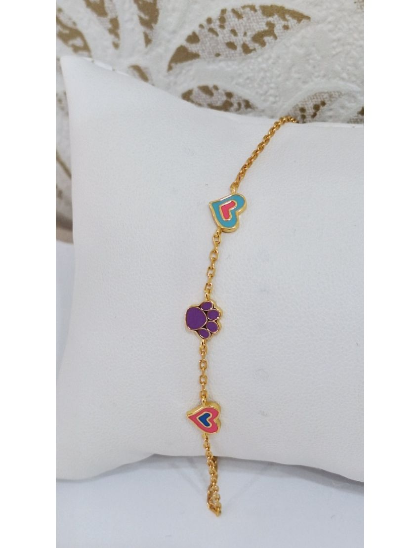 Pulseira Prata Corações e Pata