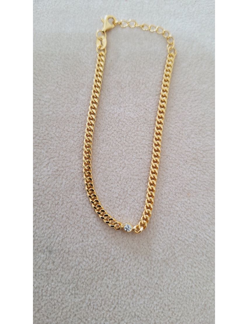 Pulseira Prata Dourada com pedra