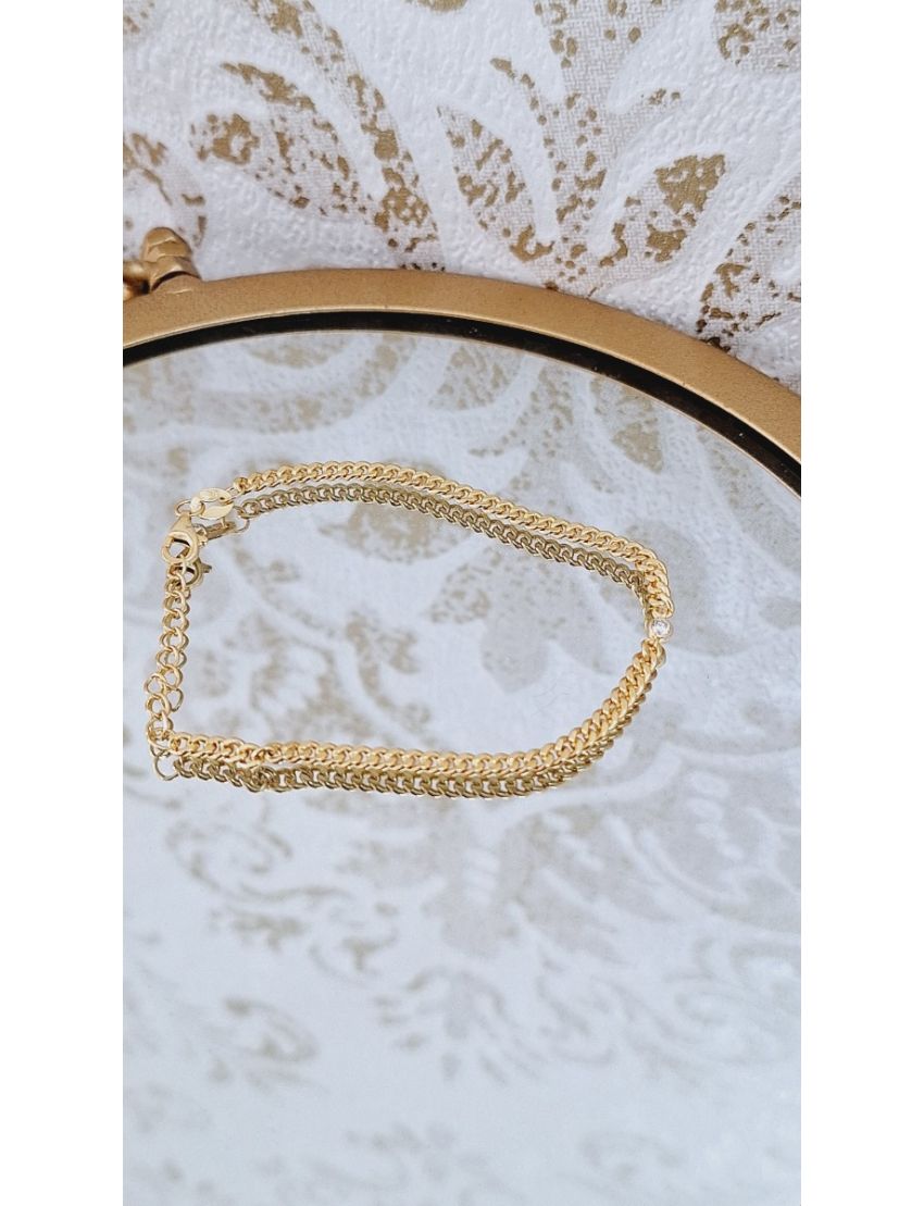 Pulseira Prata Dourada com pedra