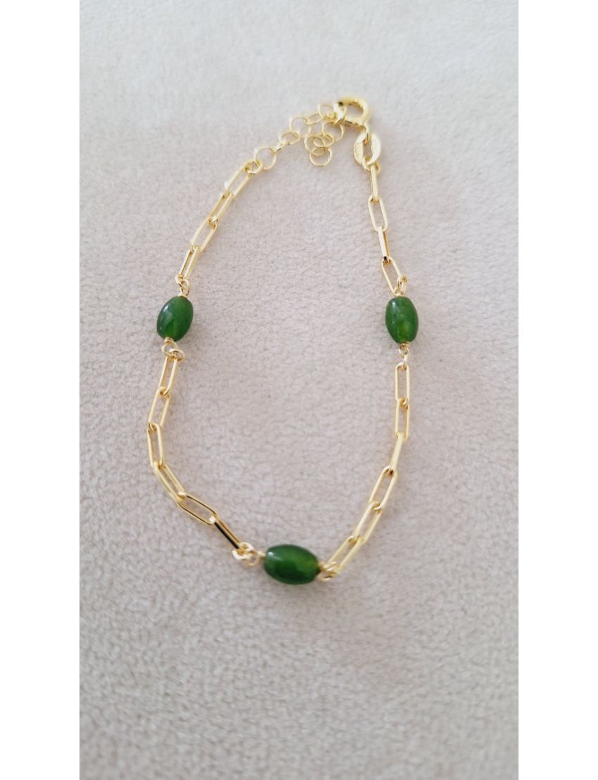 Pulseira Prata Dourada Pedras verdes