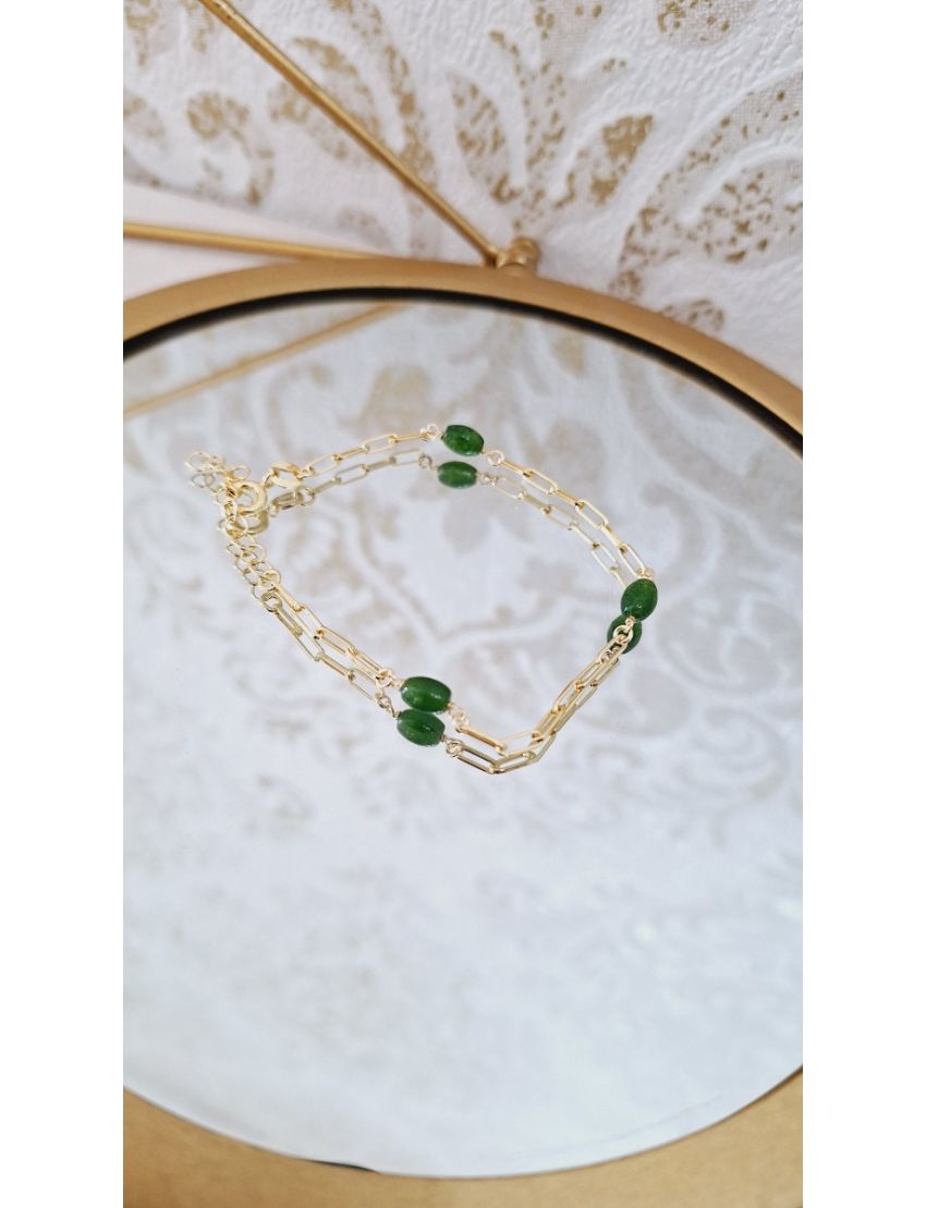 Pulseira Prata Dourada Pedras verdes