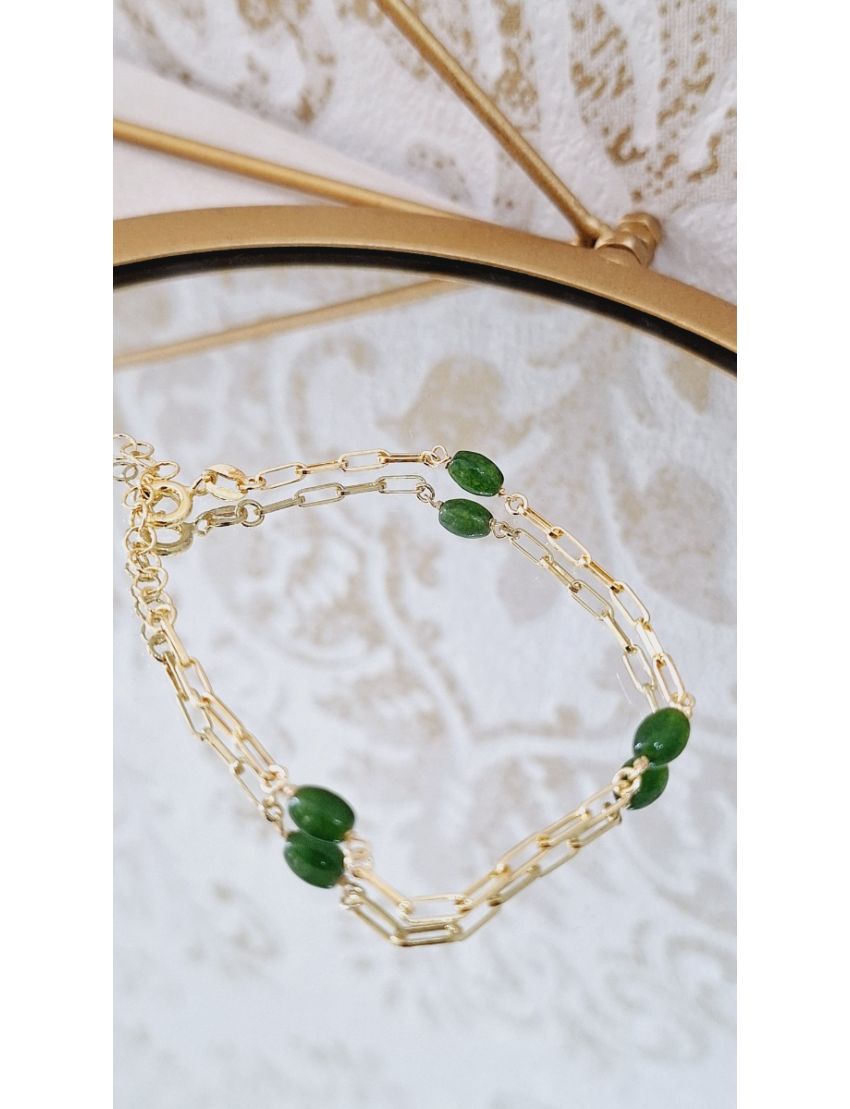 Pulseira Prata Dourada Pedras verdes