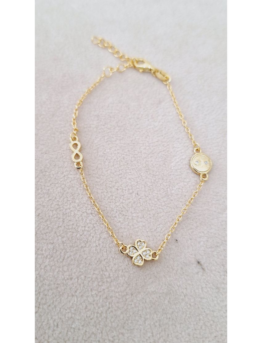 Pulseira Prata Dourada Infinito/Trevo/yin-yang