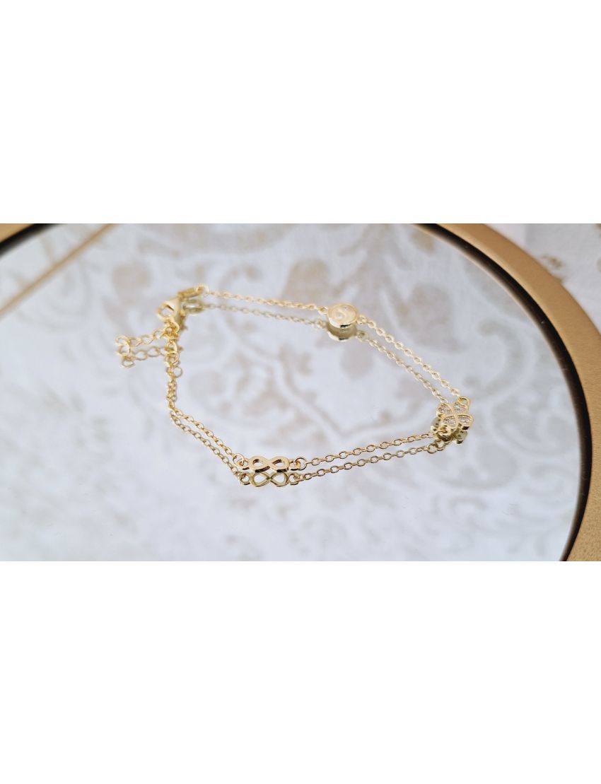 Pulseira Prata Dourada Infinito/Trevo/yin-yang