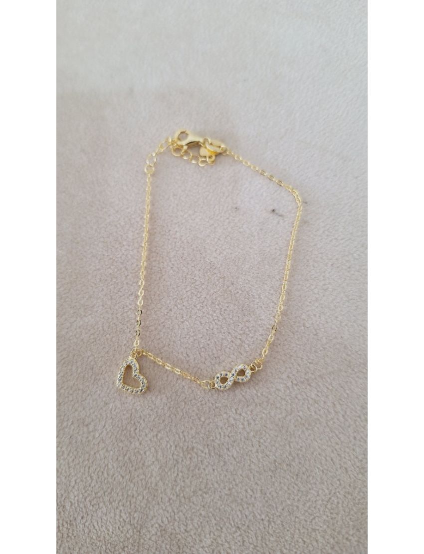 Pulseira Prata Dourada Infinito e coração