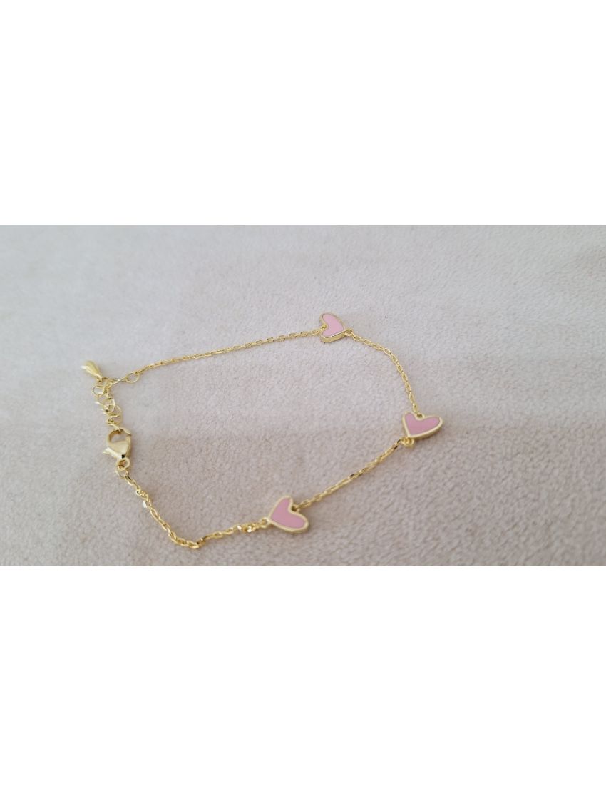 Pulseira Prata Dourada Corações rosa
