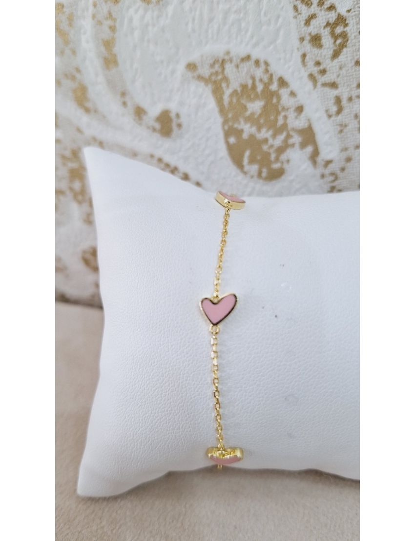 Pulseira Prata Dourada Corações rosa