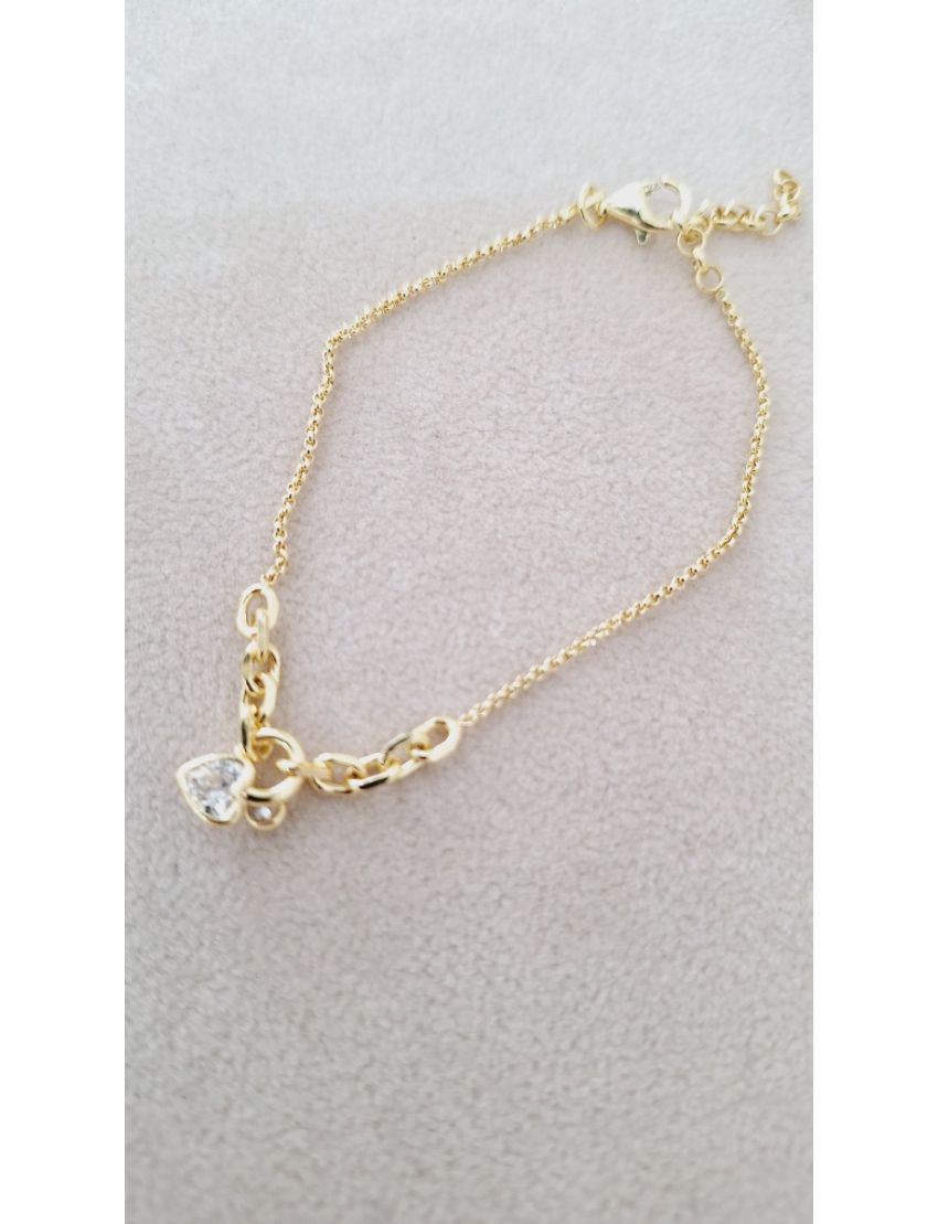 Pulseira Prata Dourada Coração pedra