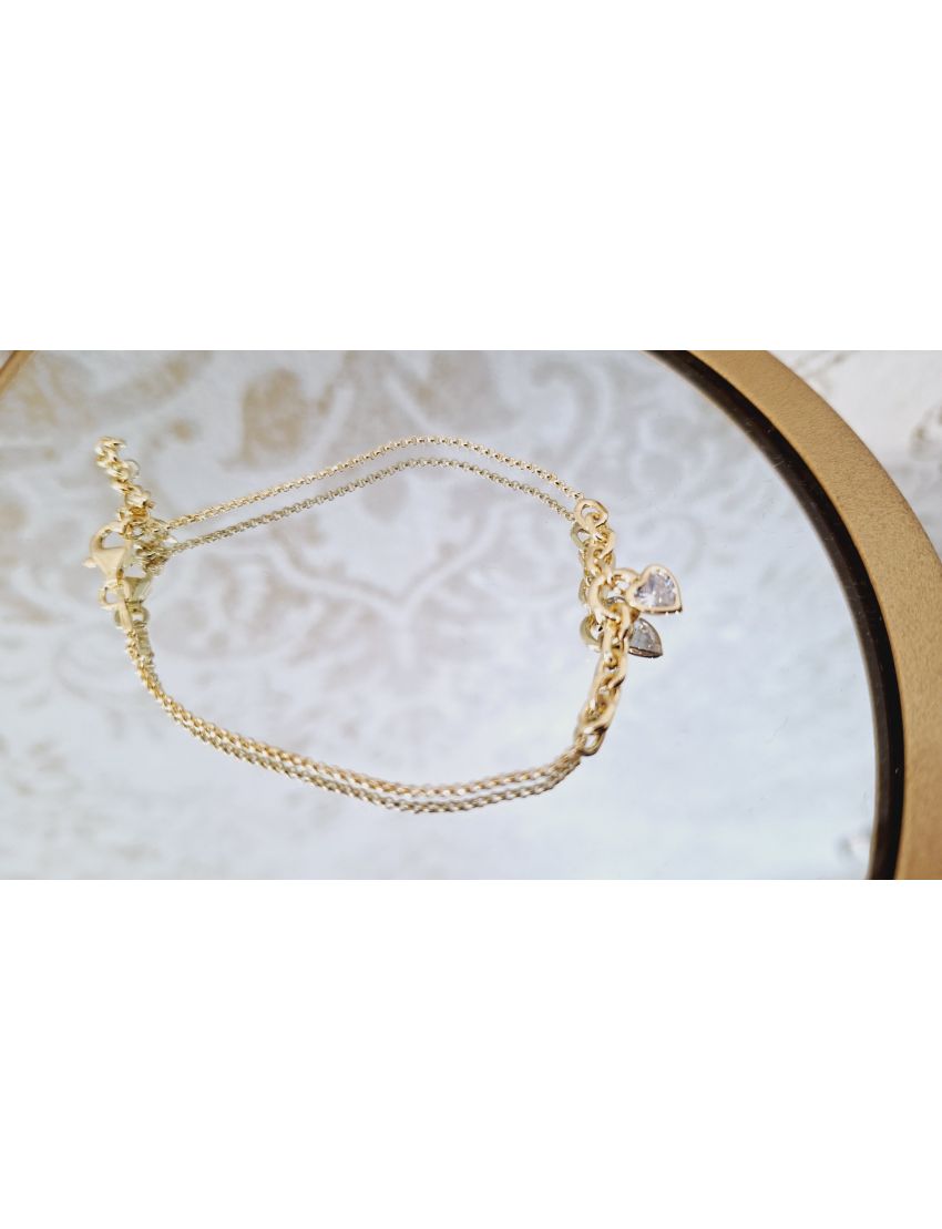 Pulseira Prata Dourada Coração pedra