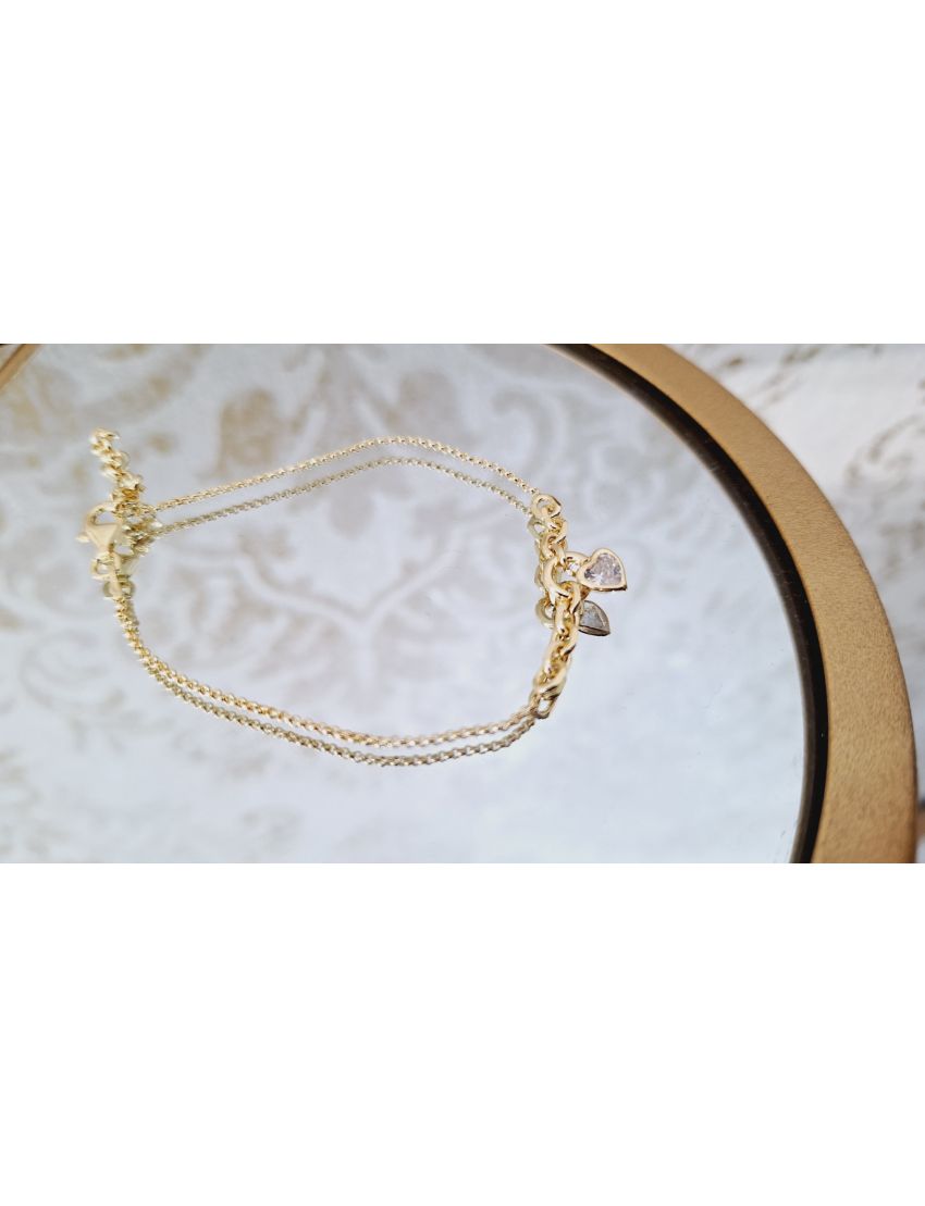 Pulseira Prata Dourada Coração pedra