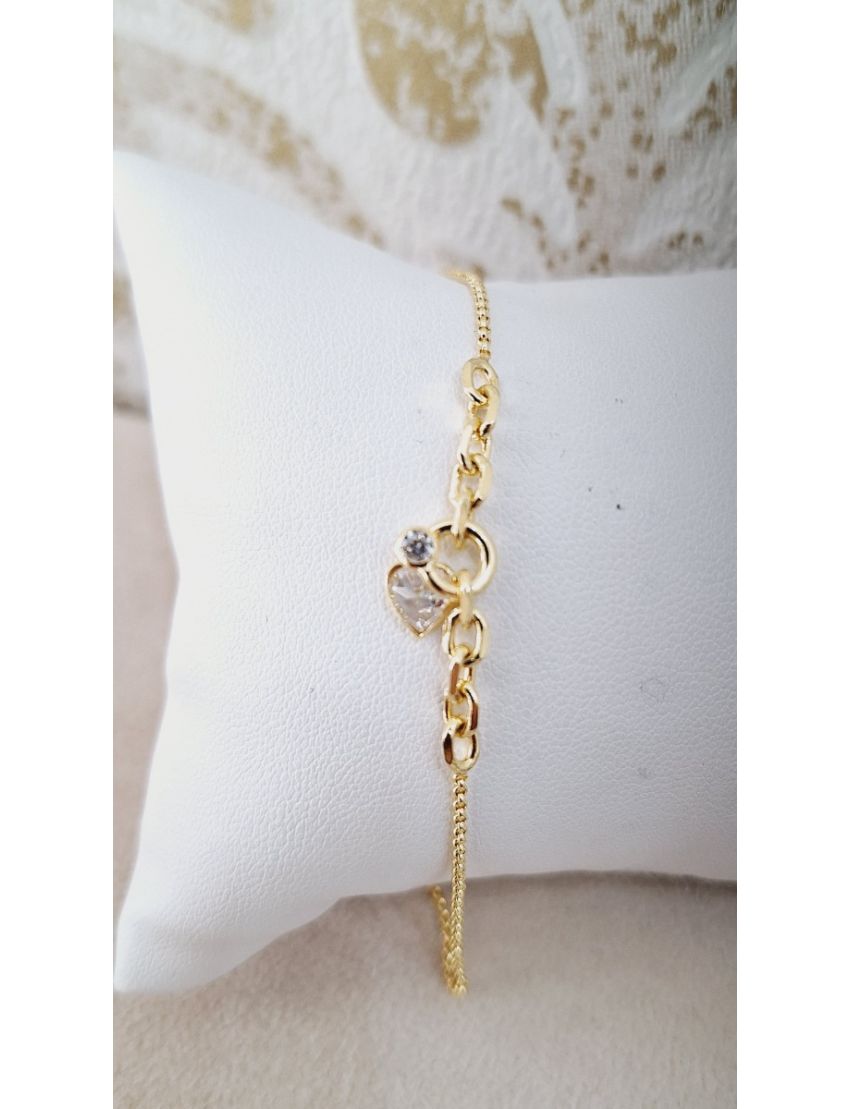 Pulseira Prata Dourada Coração pedra