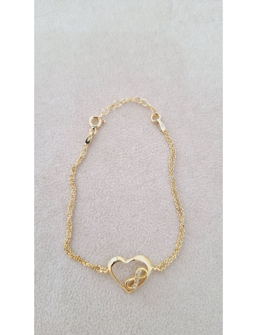 Pulseira Prata Dourada coração e infinito