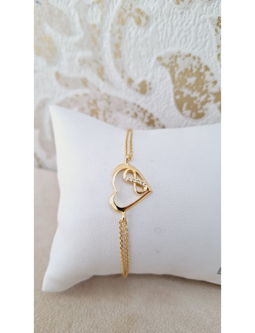 Pulseira Prata Dourada coração e infinito