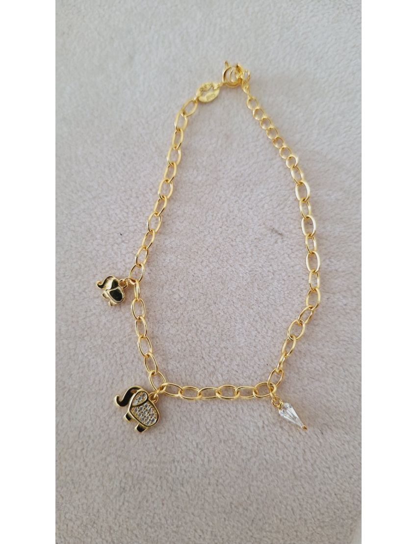 Pulseira Prata Dourada Elefantes