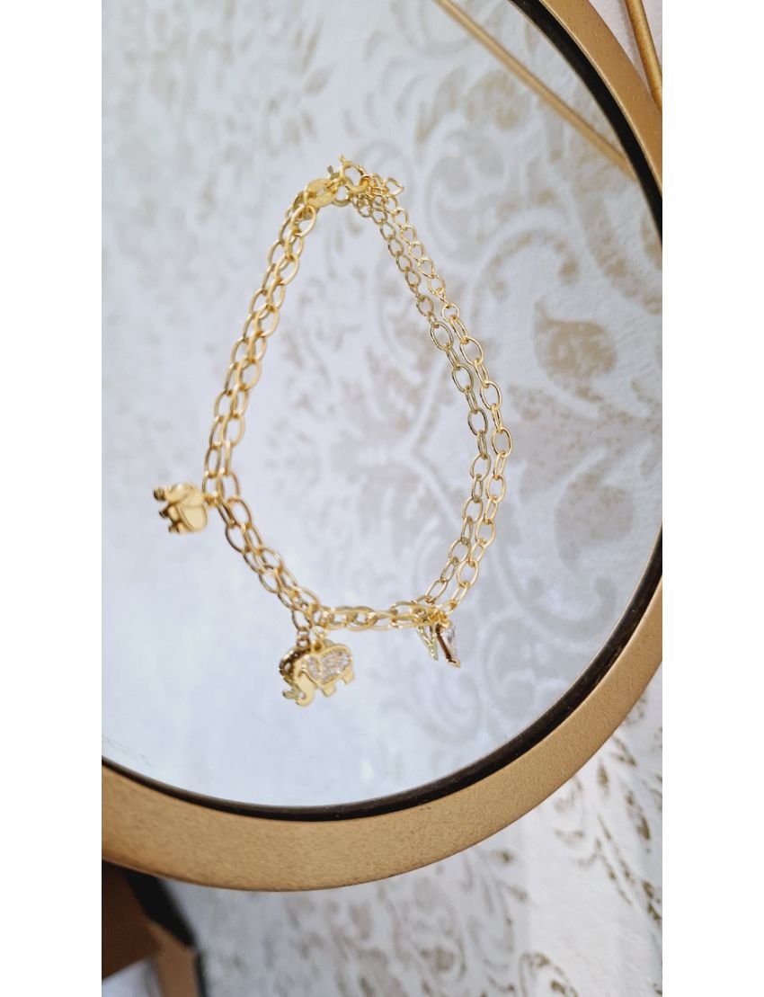 Pulseira Prata Dourada Elefantes