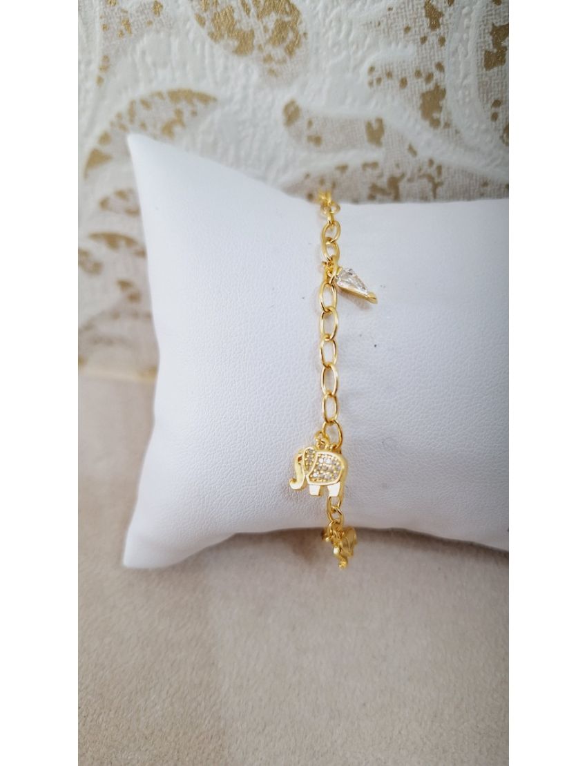 Pulseira Prata Dourada Elefantes