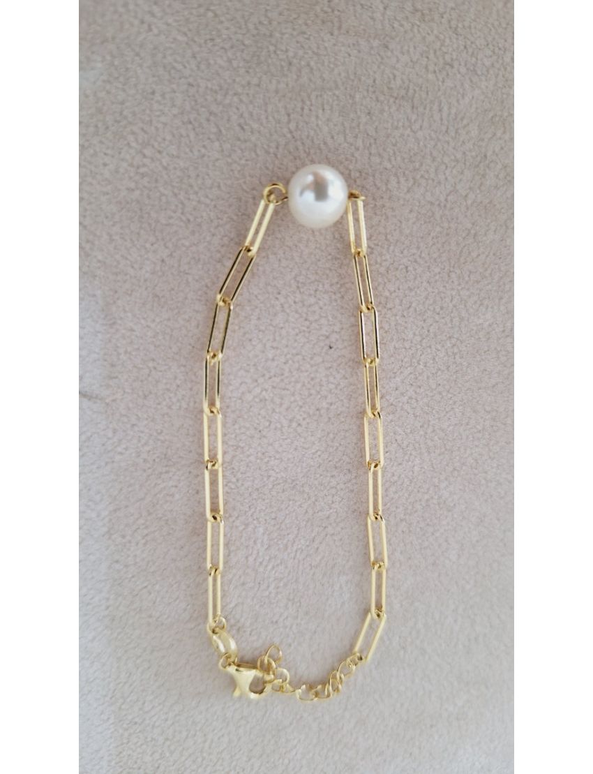 Pulseira Prata Dourada e Perola