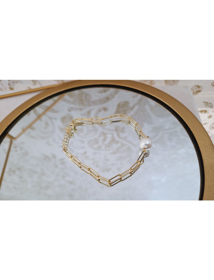 Pulseira Prata Dourada e Perola