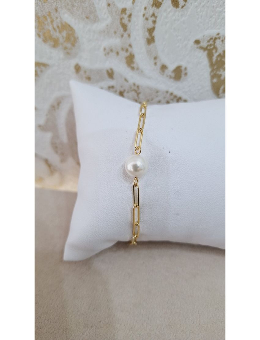 Pulseira Prata Dourada e Perola