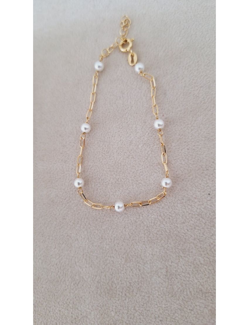 Pulseira Prata Dourada Perolas