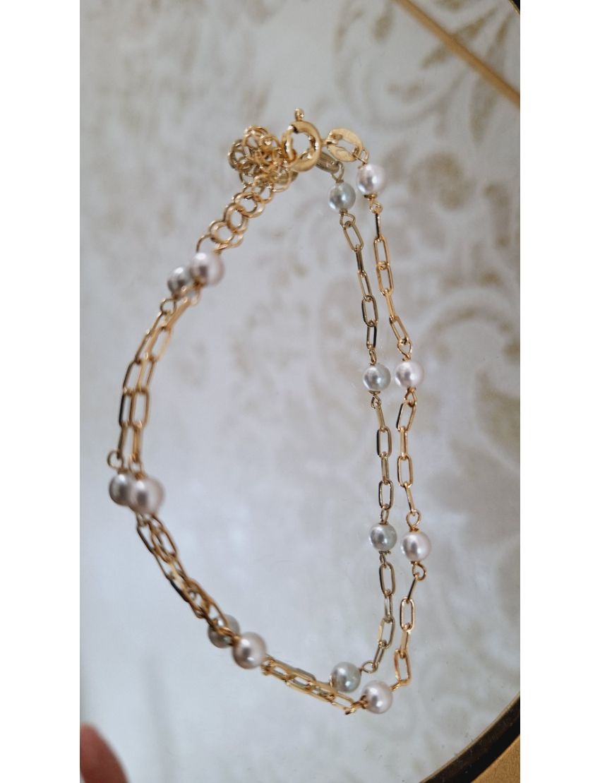 Pulseira Prata Dourada Perolas