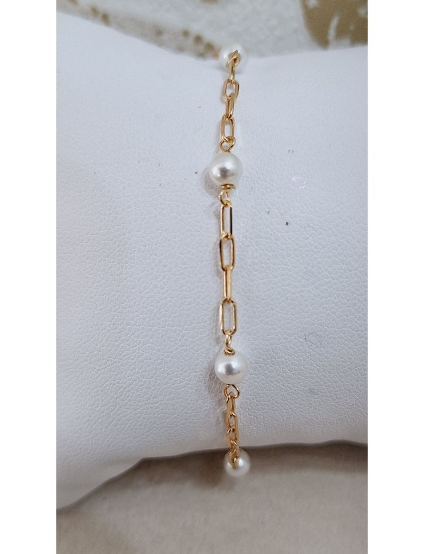 Pulseira Prata Dourada Perolas
