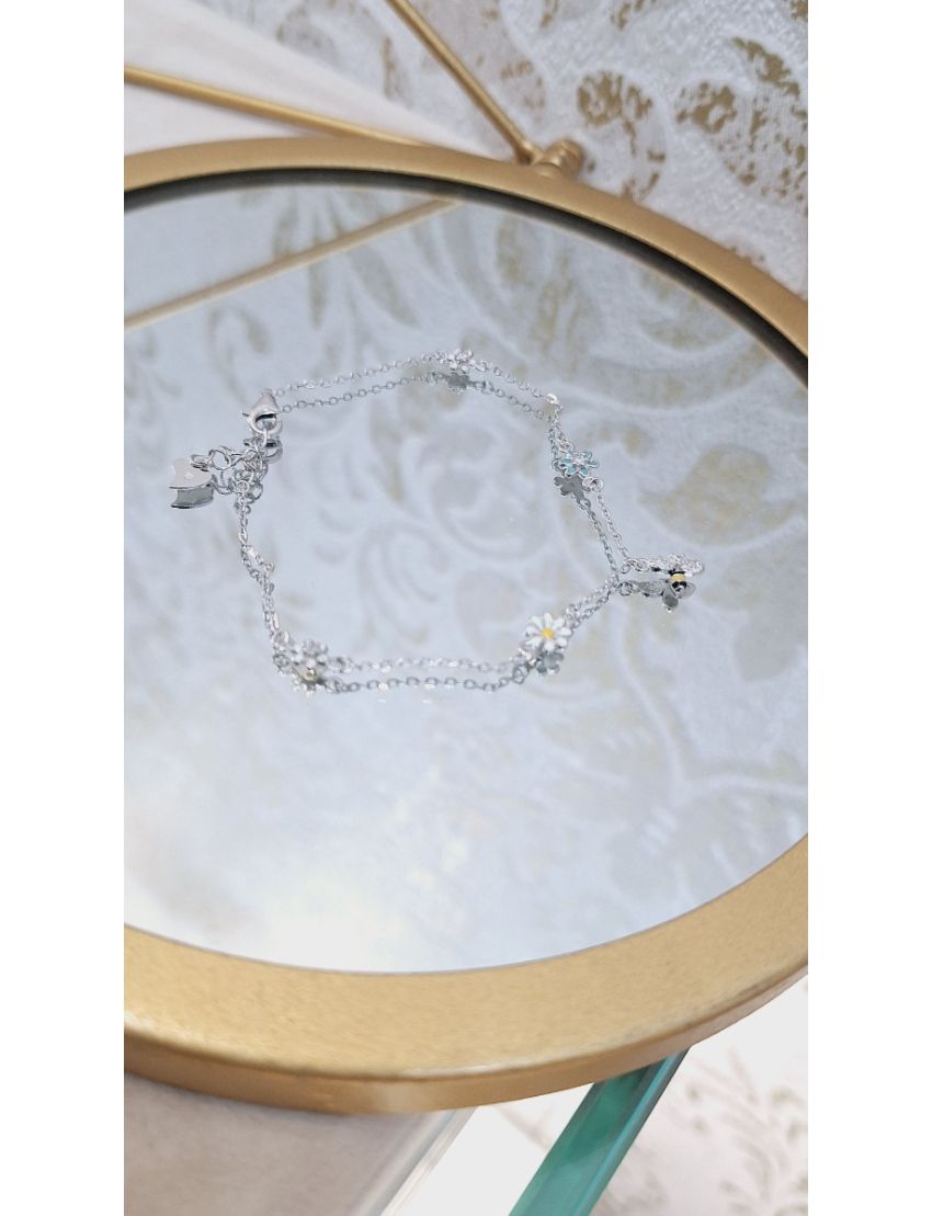 Pulseira Prata Abelha e flores