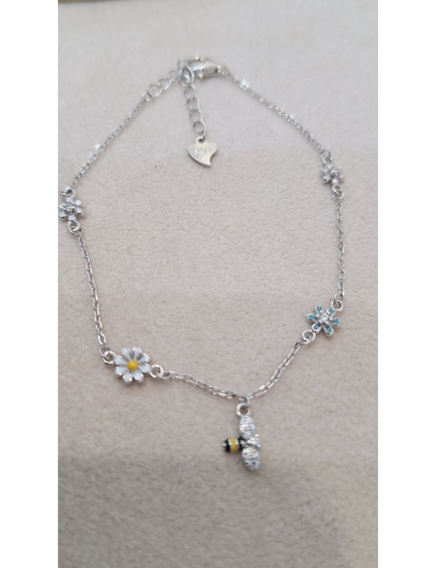 Pulseira Prata Abelha e flores