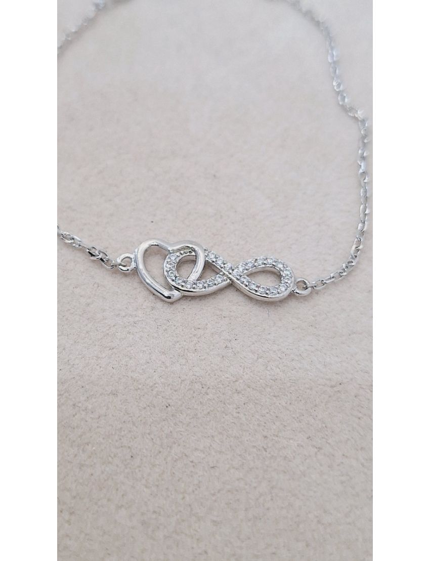Pulseira Prata Coração e infinito