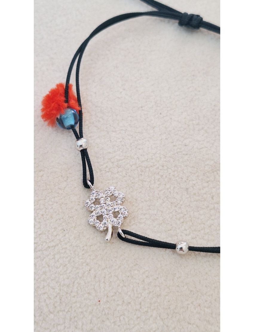 Pulseira Prata e fio Trevo